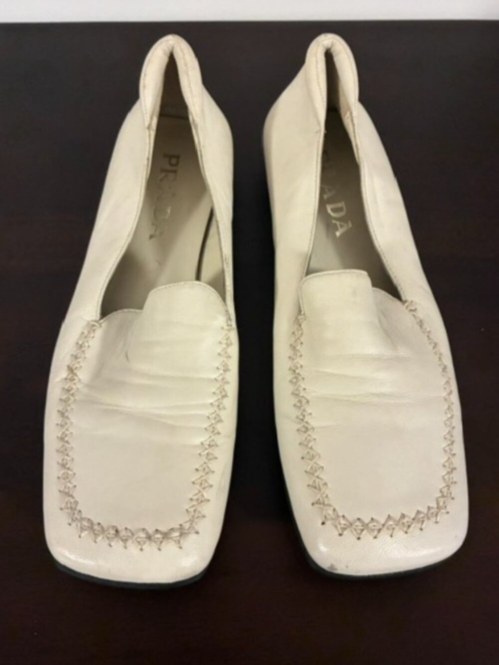 Prada vintage white leather loafers size 37